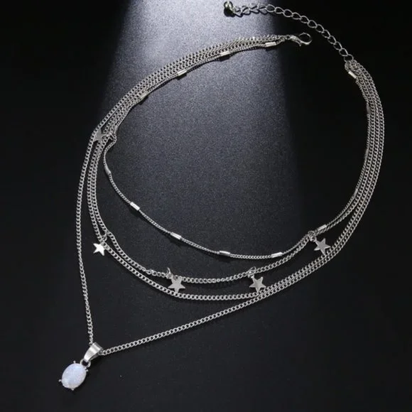 Moonstone & Silver Stars Choker Necklace - Picture 3 of 5